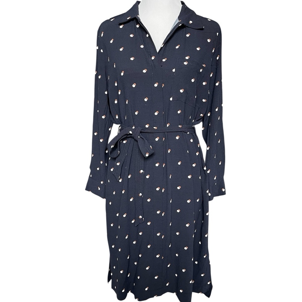 Ann Taylor Double Dot navy long sleeve shirt dress - Picture 7 of 14